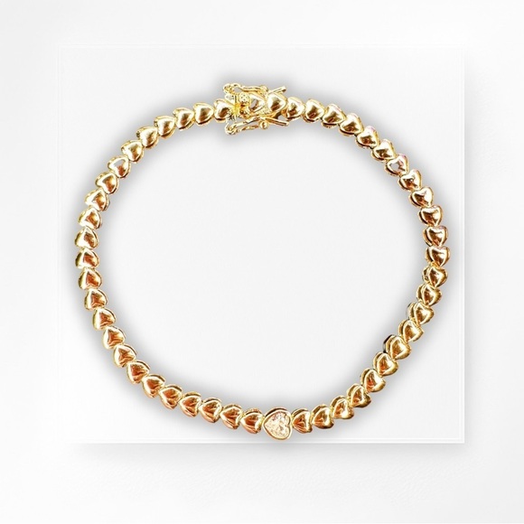 Jewelry - NEW Gold-Plated Heart Shaped Tennis Bracelet w/ Single CZ Heart - 19cm Long